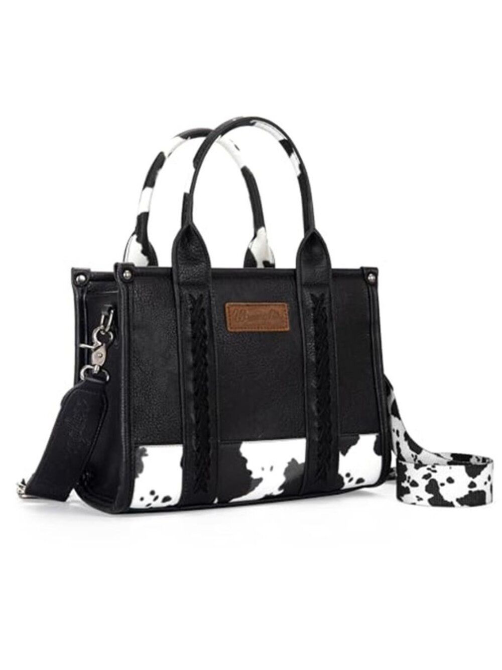 Western Cow Print Tote Bag Vegan Leather Crossbody Shoulder Purse Whipstitch